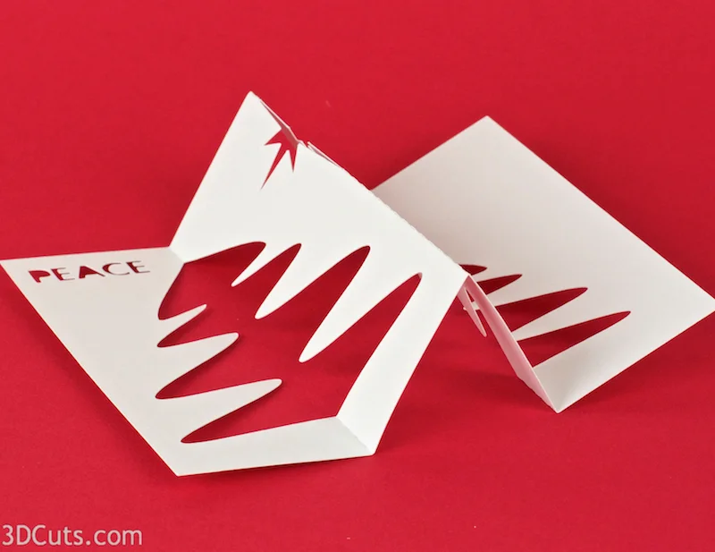 Handmade Christmas Card Design. Silhouette Snowy Town Card by 3dCuts.com, Marji Roy, 3D cutting files in .svg, .dxf, and .pdf formats for use with Silhouette and Cricut cutting machines, paper crafting files, 