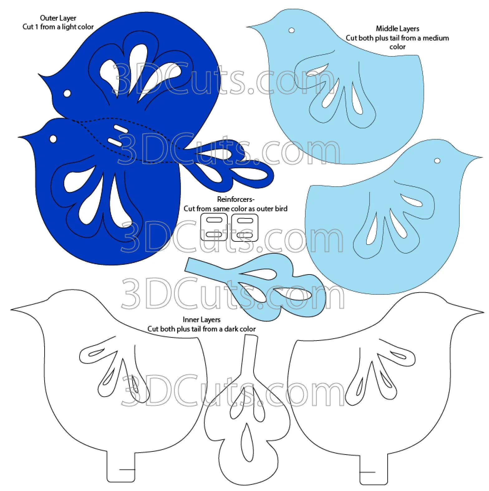Handmade Christmas Tree Ornaments by 3dCuts.com, Marji Roy, 3D cutting files in .svg, .dxf, png and .pdf formats for use with Silhouette and Cricut cutting machines, paper crafting files, 
