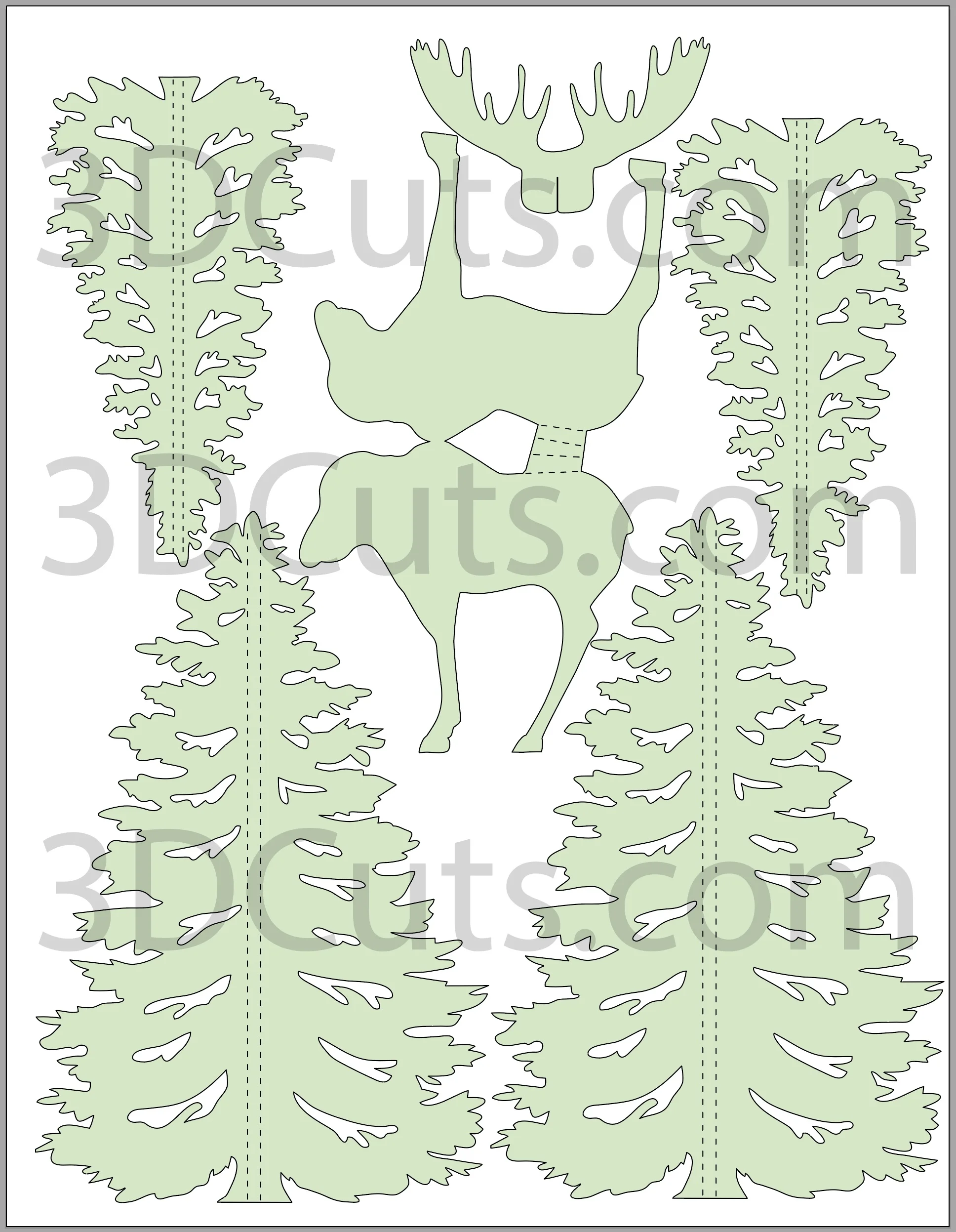 Handmade paper moose diorama by 3dCuts.com, Marji Roy, 3D cutting files in .svg, .dxf, png and .pdf formats for use with Silhouette, Brother ScanNCut and Cricut cutting machines, paper crafting files, 