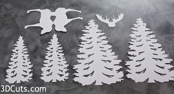Handmade paper moose diorama by 3dCuts.com, Marji Roy, 3D cutting files in .svg, .dxf, png and .pdf formats for use with Silhouette, Brother ScanNCut and Cricut cutting machines, paper crafting files, 