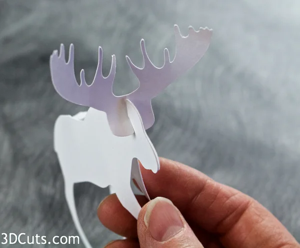 Handmade paper moose diorama by 3dCuts.com, Marji Roy, 3D cutting files in .svg, .dxf, png and .pdf formats for use with Silhouette, Brother ScanNCut and Cricut cutting machines, paper crafting files, 