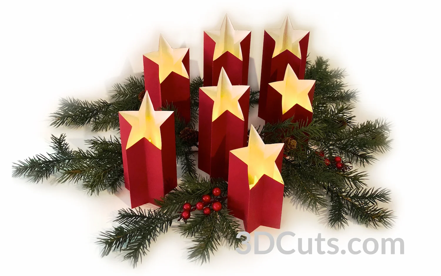 Star Light Pillars by 3dCuts.com, by Marji Roy, Cutting files in svg, dxf, png and pdf formats for use with Silhouette, Cricut and Brother cutting machines, paper crafting files, SVG Files