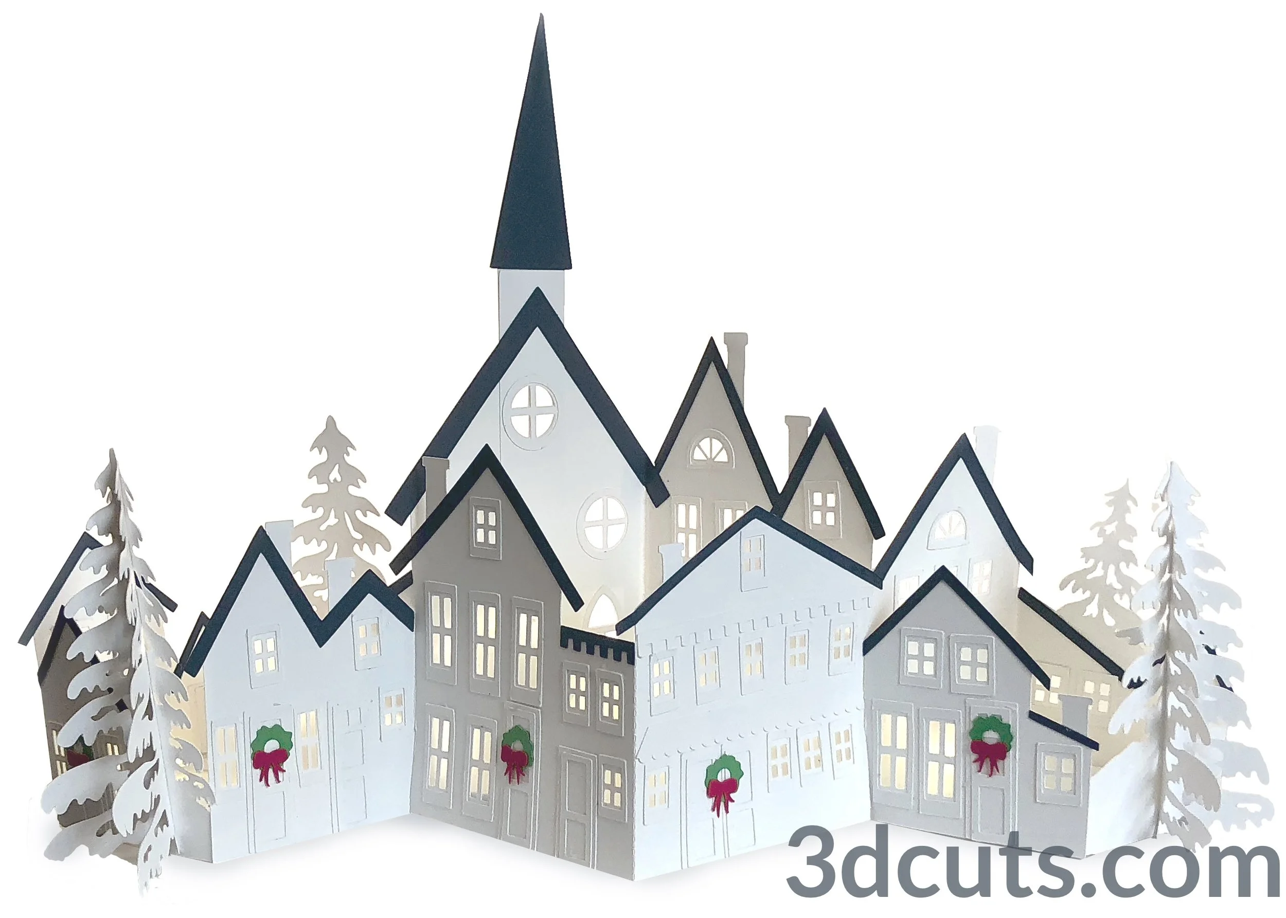 Zig Zag Village by 3dCuts.com, by Marji Roy, Cutting files in svg, dxf, png and pdf formats for use with Silhouette, Cricut and Brother cutting machines, paper crafting files, SVG Files