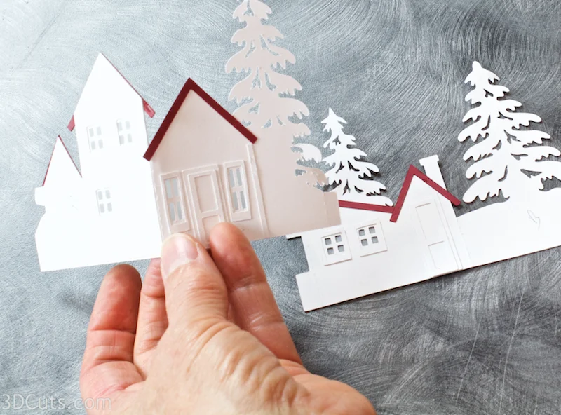 Zig Zag Village by 3dCuts.com, by Marji Roy, Cutting files in svg, dxf, png and pdf formats for use with Silhouette, Cricut and Brother cutting machines, paper crafting files, SVG Files