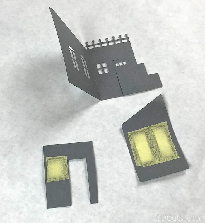On Side 3 be careful. Match the photo above. The wall is bent and one tissue paper covered back piece goes on each side.