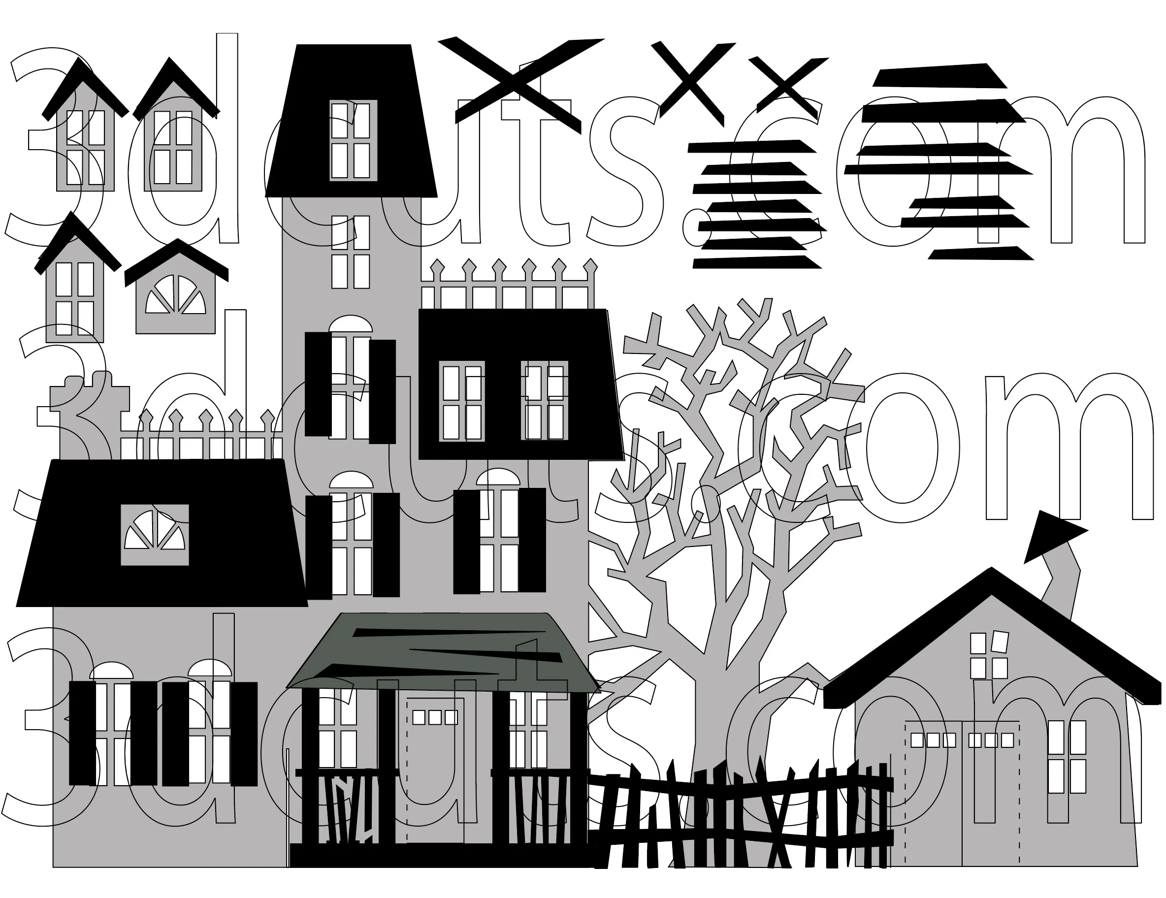 Follow this diagram for placement of the black details on Side 1. Lumber gets placed randomly over windows.