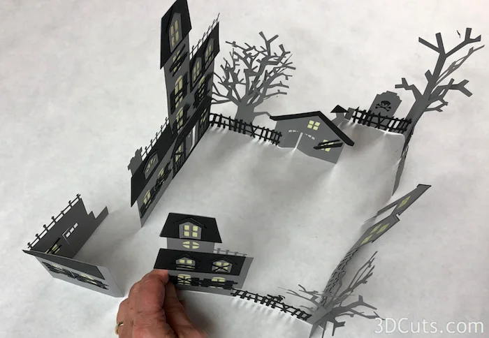Zig Zag Village by 3dCuts.com, by Marji Roy, Cutting files in svg, dxf, png and pdf formats for use with Silhouette, Cricut and Brother cutting machines, paper crafting files, SVG Files