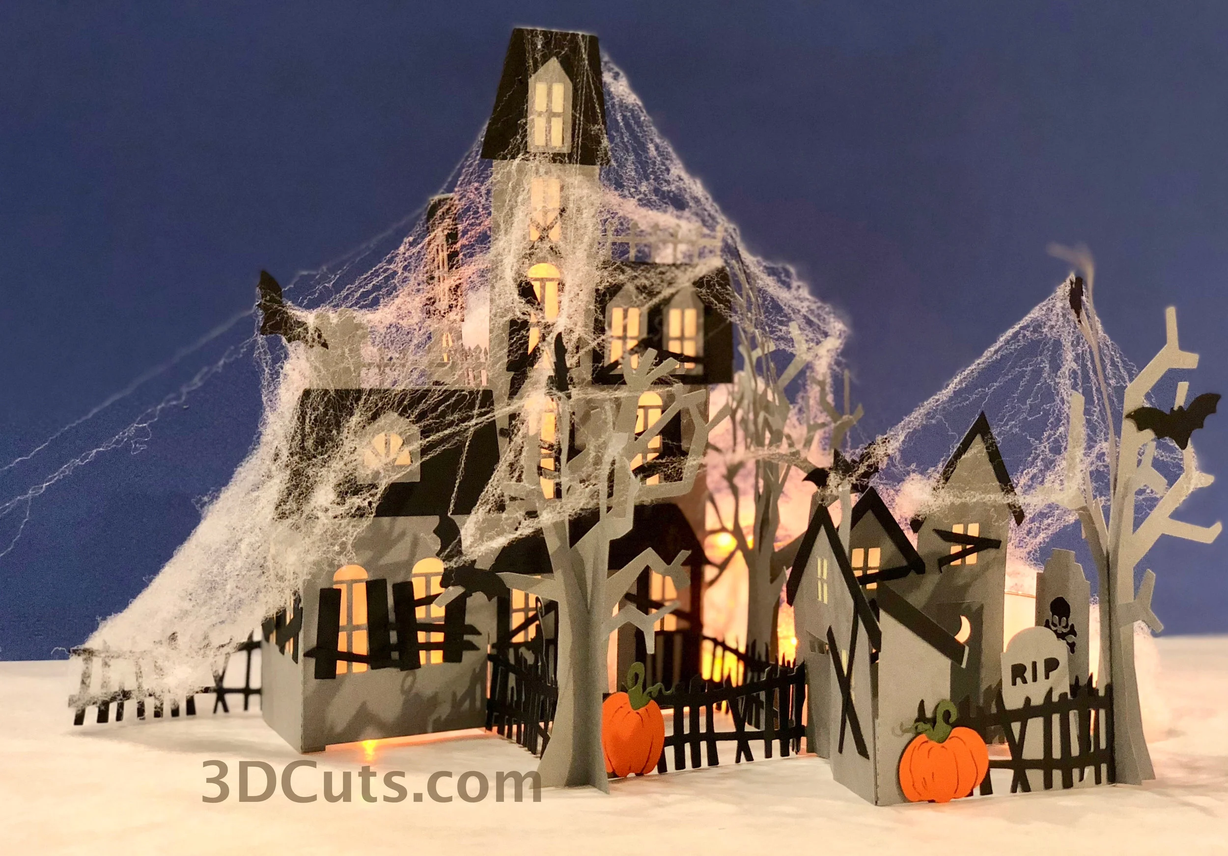 Zig Zag Haunted Village by 3dCuts.com, by Marji Roy, Cutting files in svg, dxf, png and pdf formats for use with Silhouette, Cricut and Brother cutting machines, paper crafting files, SVG Files