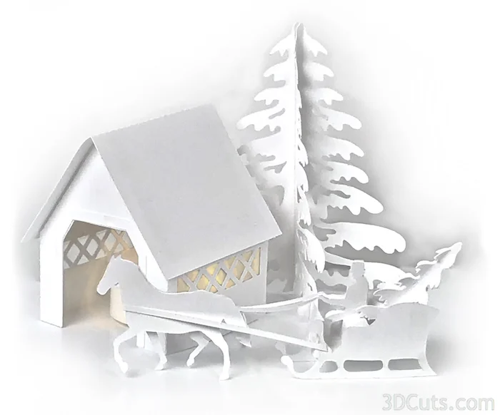 Tea Light Village, 3DCuts.com, Marji Roy, 3D cutting files in .svg, .dxf, and .pdf formats for use with Silhouette, Cricut and other cutting machines, paper crafting files