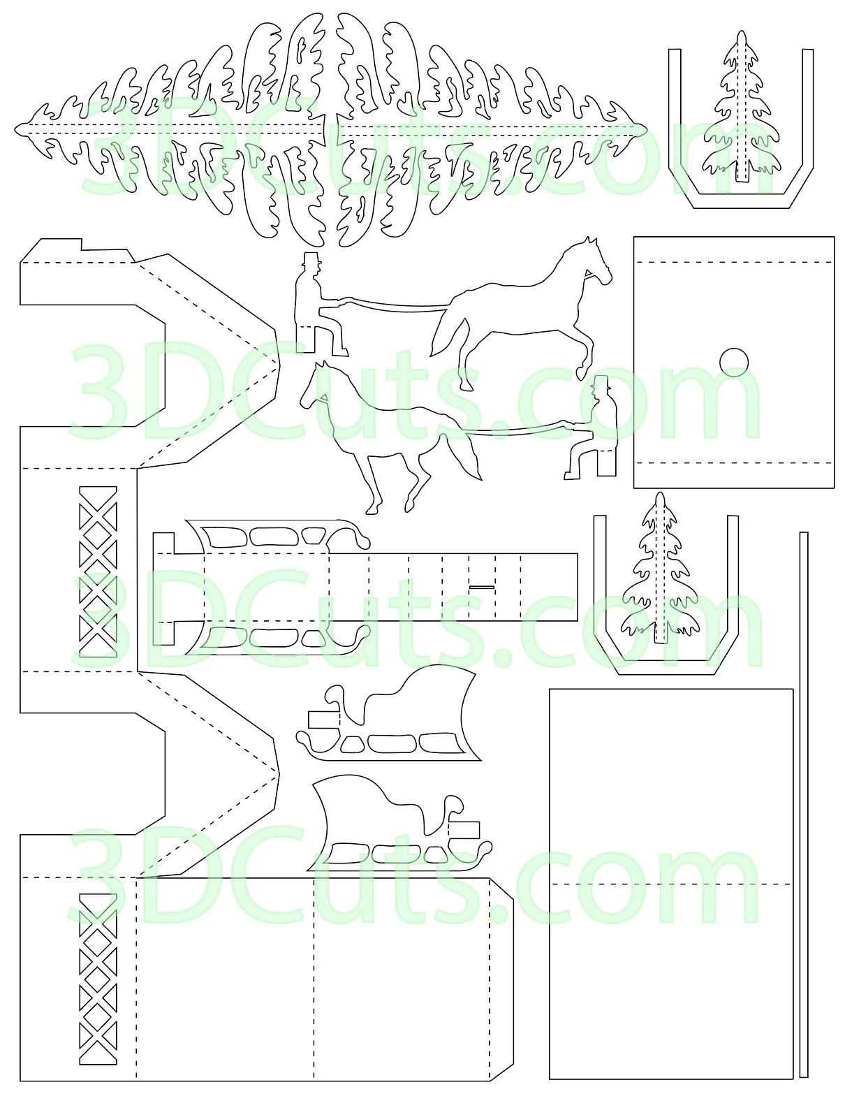 Tea Light Village, 3DCuts.com, Marji Roy, 3D cutting files in .svg, .dxf, and .pdf formats for use with Silhouette, Cricut and other cutting machines, paper crafting files