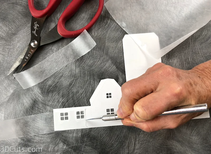 Tea Light Village, 3DCuts.com, Marji Roy, 3D cutting files in .svg, .dxf, and .pdf formats for use with Silhouette, Cricut and other cutting machines, paper crafting files