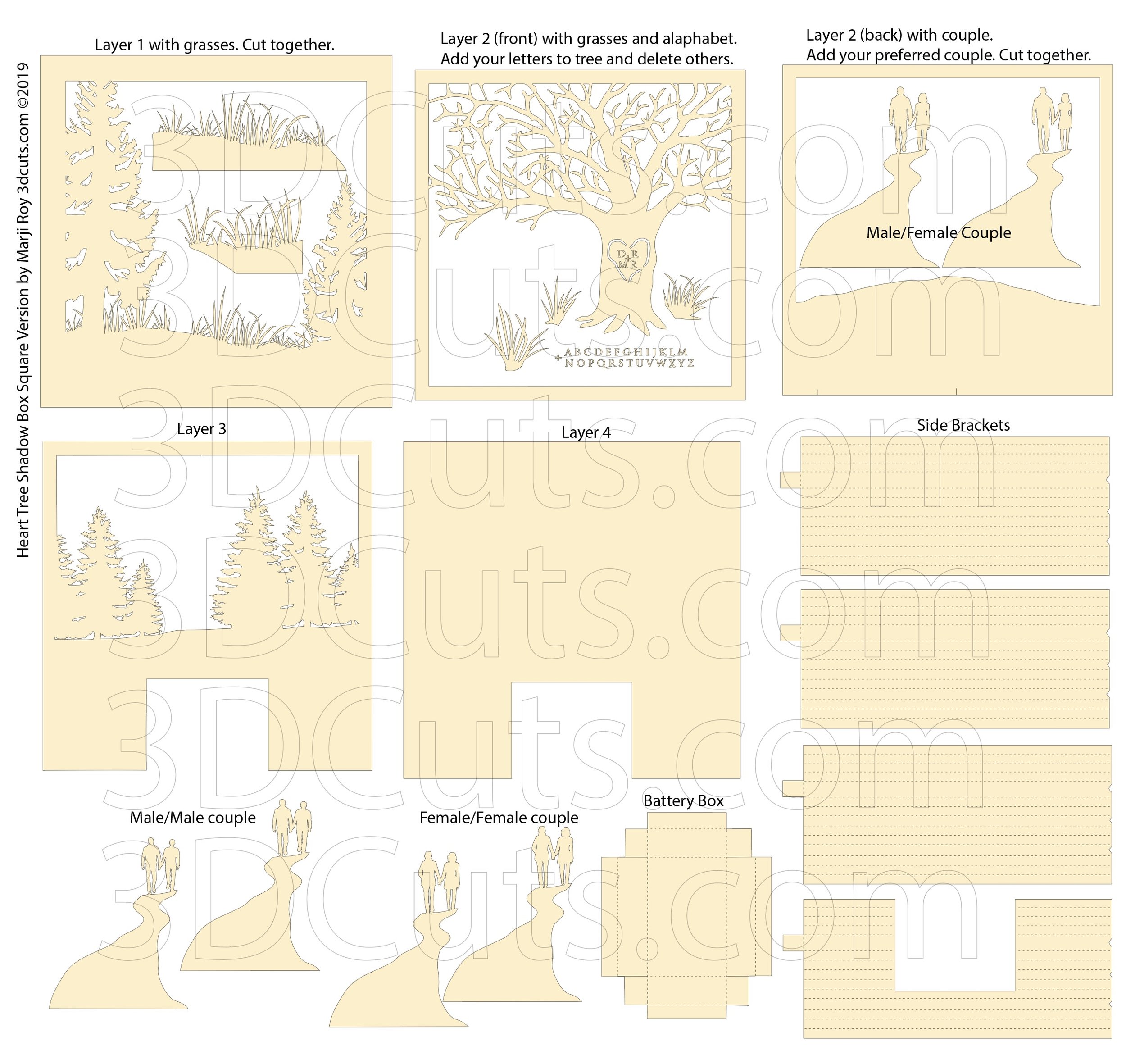 Download Heart Tree Shadow Box Square Version 3dcuts Com