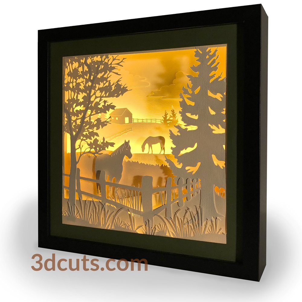 Download Horses Grazing Shadow Box Square Format 3dcuts Com