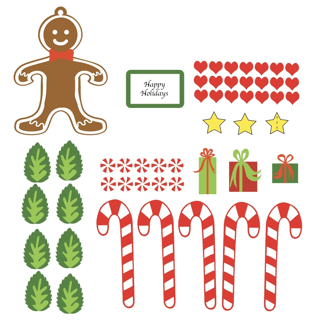 This image is the Print and cut file for the candy and gingerbread man. You can choose to use print and cut features to save time. Be sure to select cut outline options before cutting.