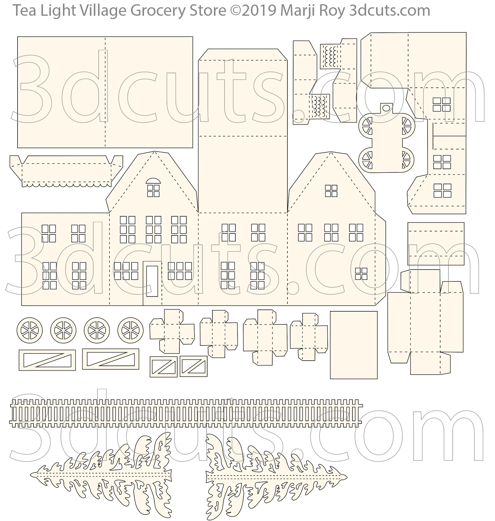 Tea Light Village, 3DCuts.com, Marji Roy, 3D cutting files in .svg, .dxf, and .pdf formats for use with Silhouette, Cricut and other cutting machines, paper crafting files