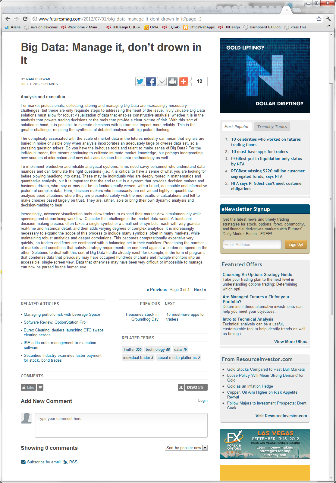 "Big Data: Manage it, don't drown in it," Futures Magazine byline article, July 2012