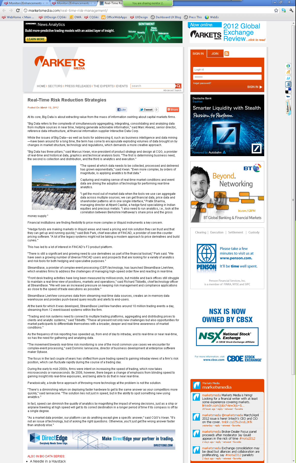 "Real-Time Risk Reduction Strategies", Markets Media article