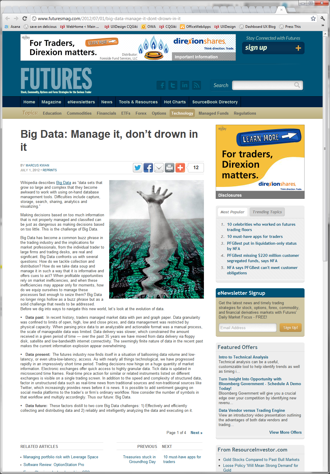 "Big Data: Manage it, don't drown in it," Futures Magazine byline article, July 2012