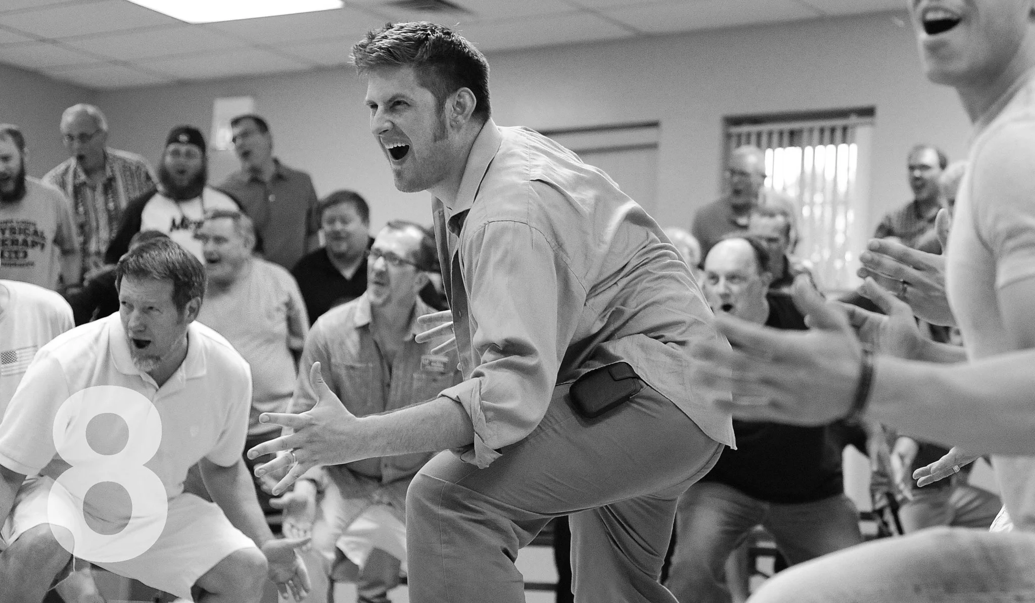 Adam Jurotich, center, dances during a rehearsal of "Putting it Together," a Stephen Sondheim piece. Photo by Joel Currier