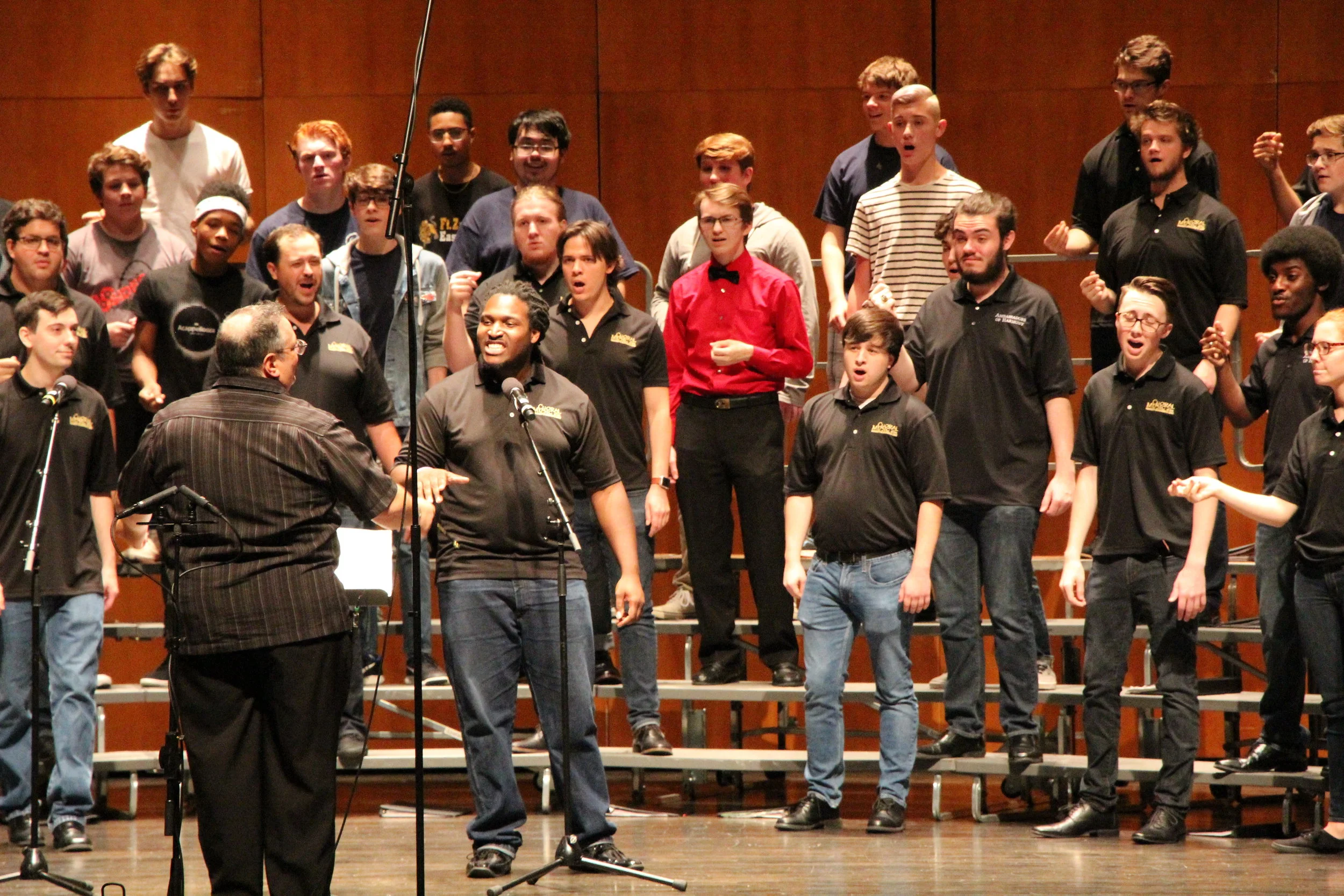 St. Louis-area high school boys sing at the 2017 Fall Acappellooza session, led by Jim Henry, co-director the Ambassadors of Harmony and choral music chair at the University of Missouri-St. Louis. Photo by Dave Revelle
