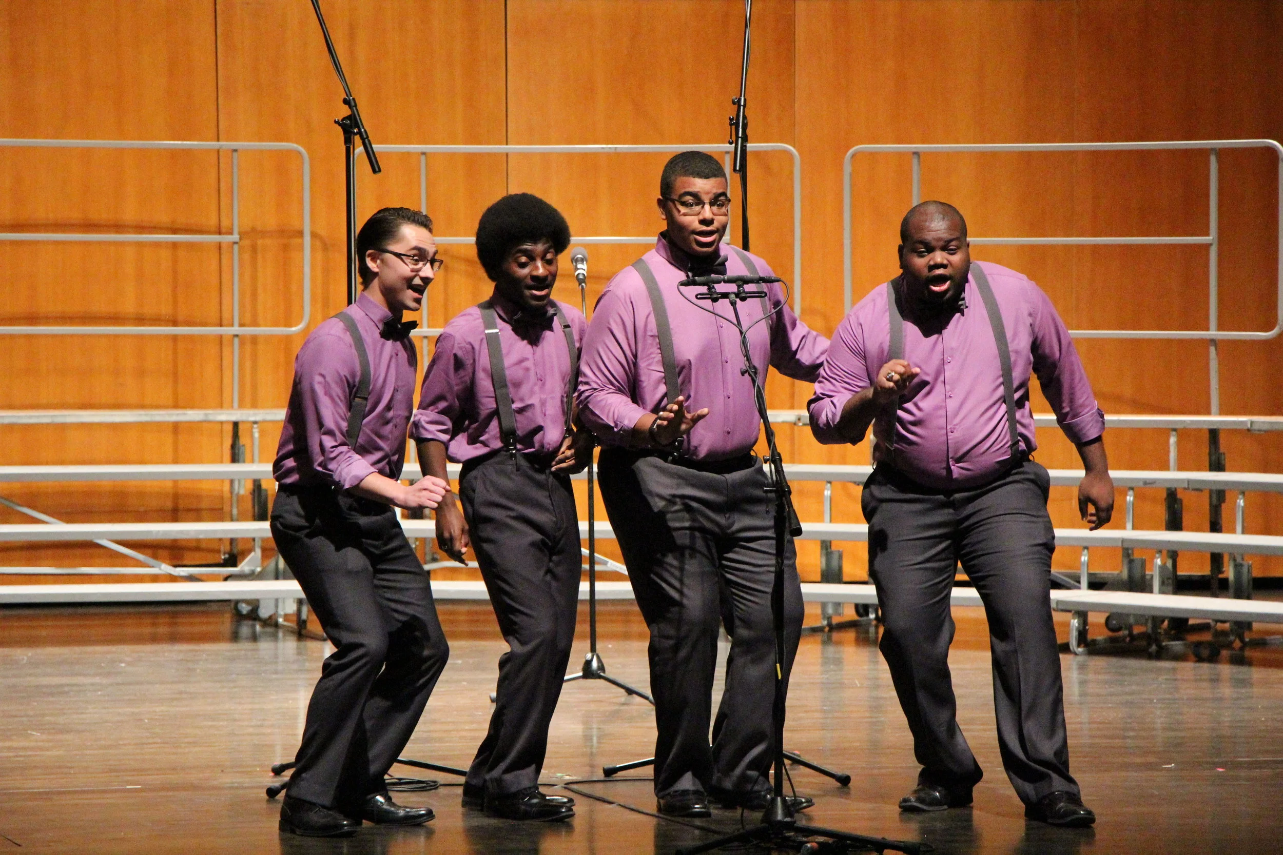 The Kingsmen, a young men's barbershop quartet, perform at the 2017 Fall Acappellooza session at the Touhill Performing Arts Center at the University of Missouri-St. Louis. From left to right are Austin Beck, Stephen Day, Alex Johnson and Ransford Tulloch. Photo by Dave Revelle