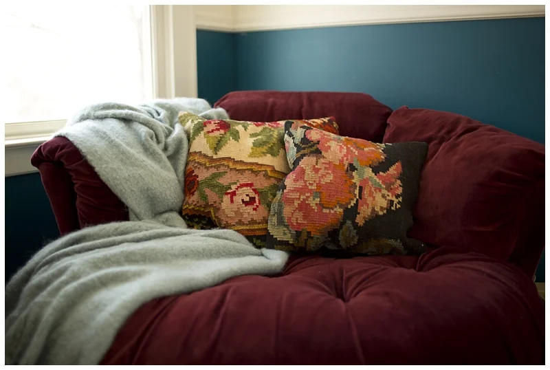 Cynthia Rowley blanket and vintage chinese rug pillows..uh yes please!