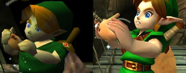 The Legend of Zelda: Ocarina of Time Left: Nintendo 64 Original Version Right: Nintendo 3DS Remastered Version