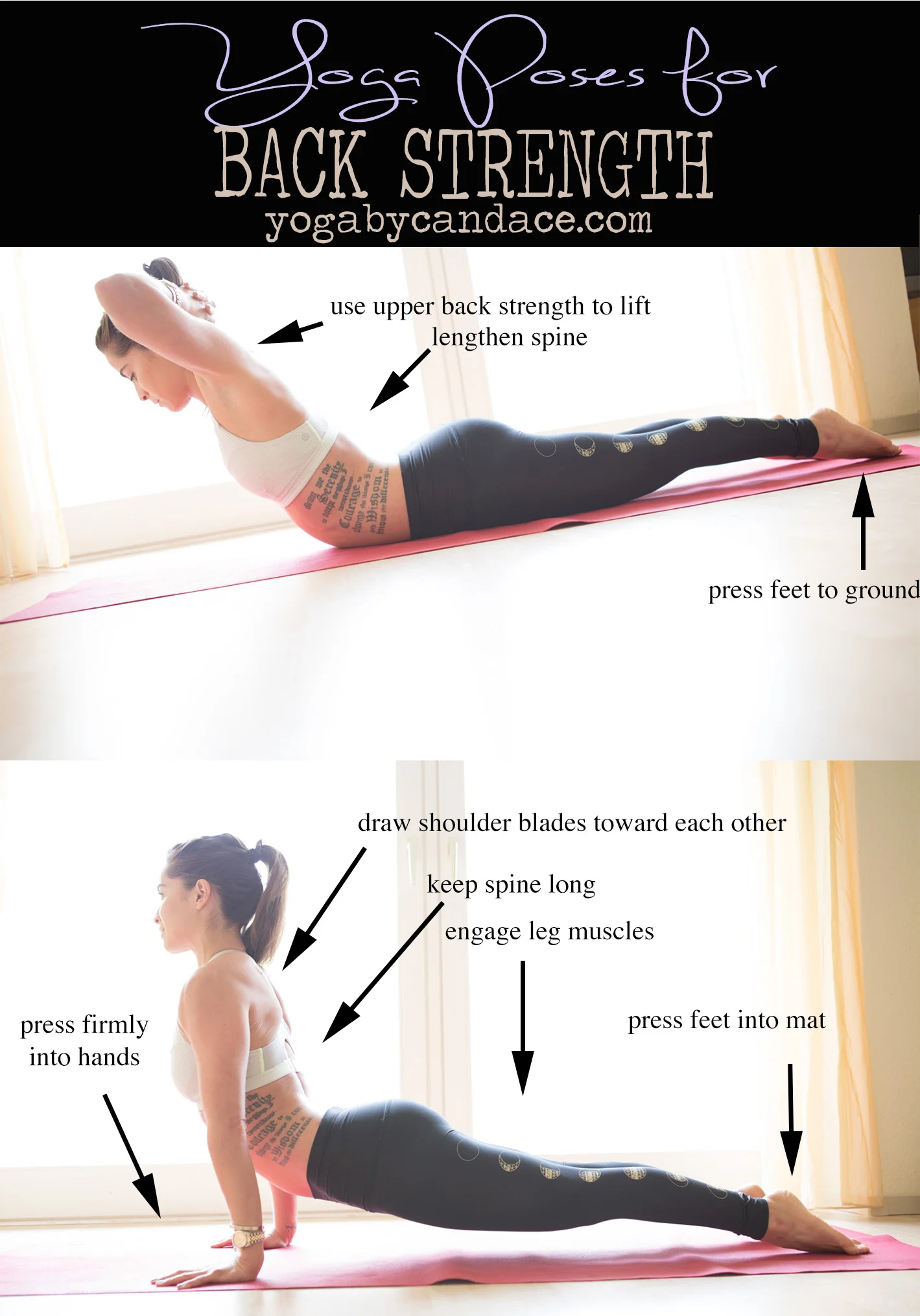 Pin it! Yoga for improving back strength. Wearing: lululemon bra, teeki moon leggings . Using: Manduka travel mat .