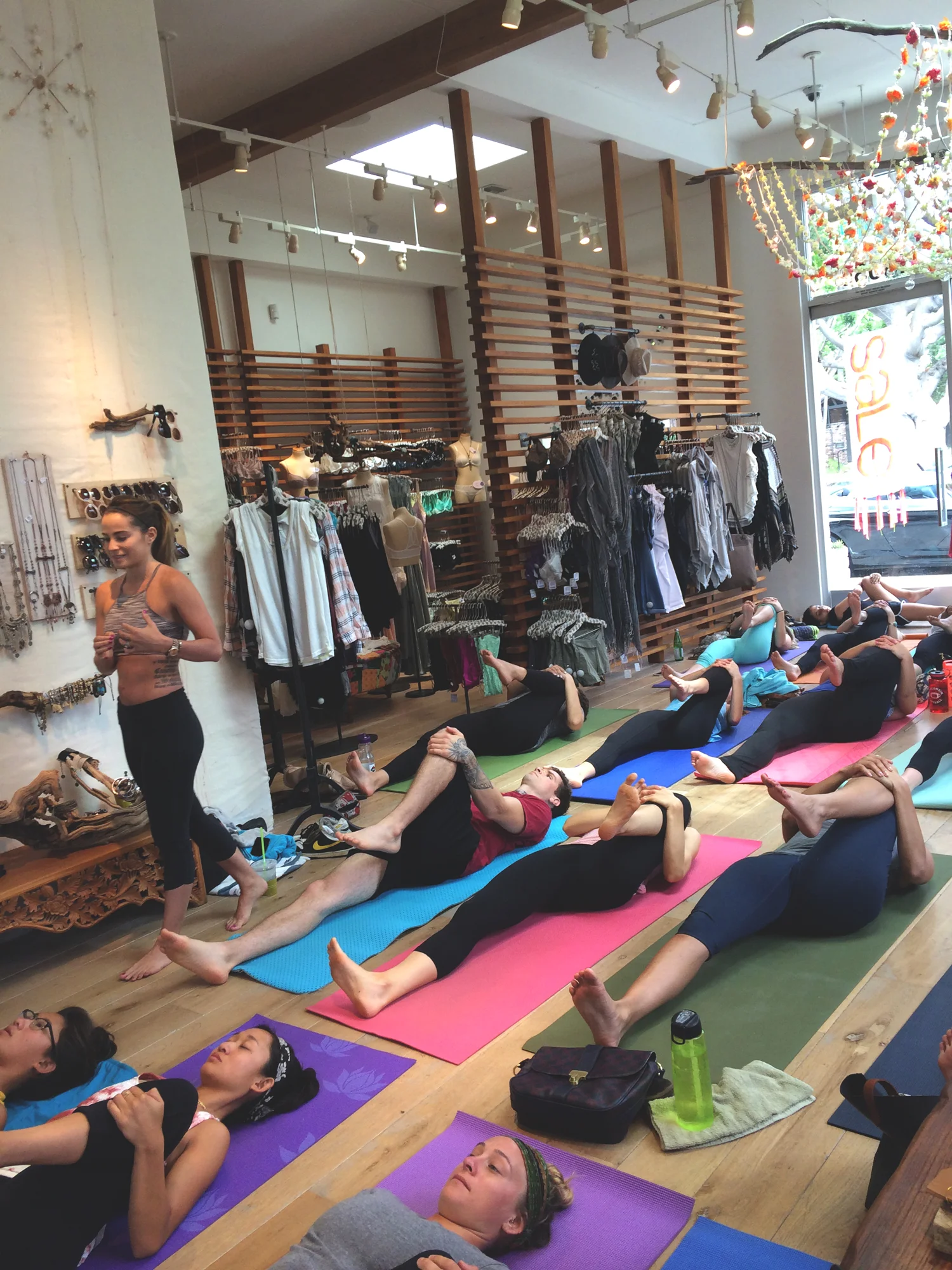 Teaching at Free People in Brentwood. Wearing: leggings and bonita bra .