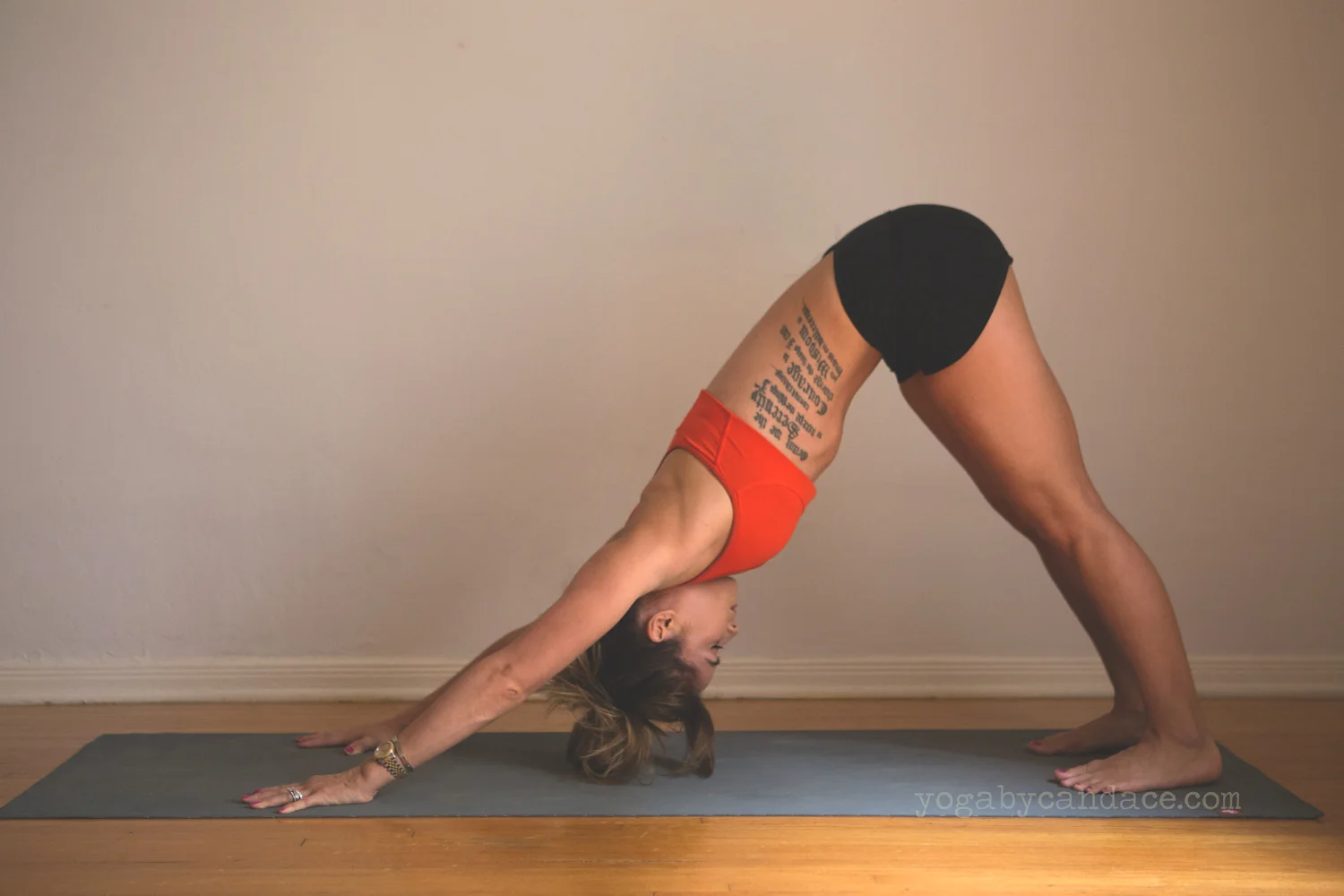 Wearing: lululemon shorts ( similar ), bra ( similar ) Using: Manduka mat .
