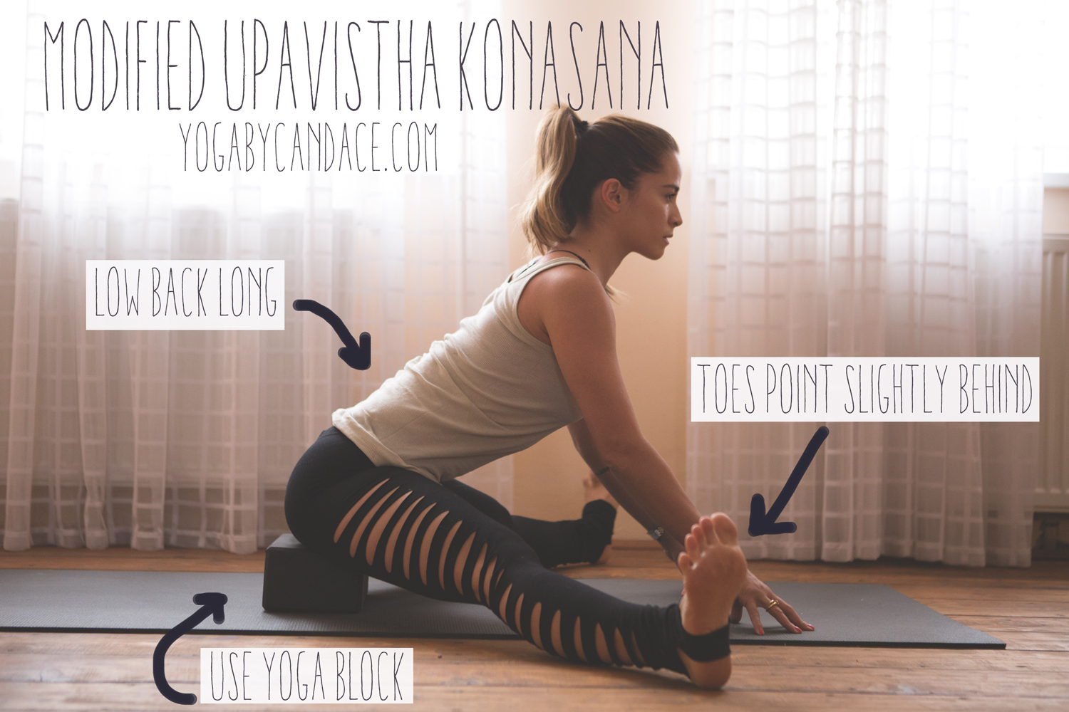 How to modify upavistha konasana Wearing: Asos slash pants ( similar, in a far better quality and appropriate for yoga )