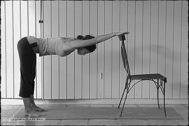 Chair yoga pose for shoulders and chest