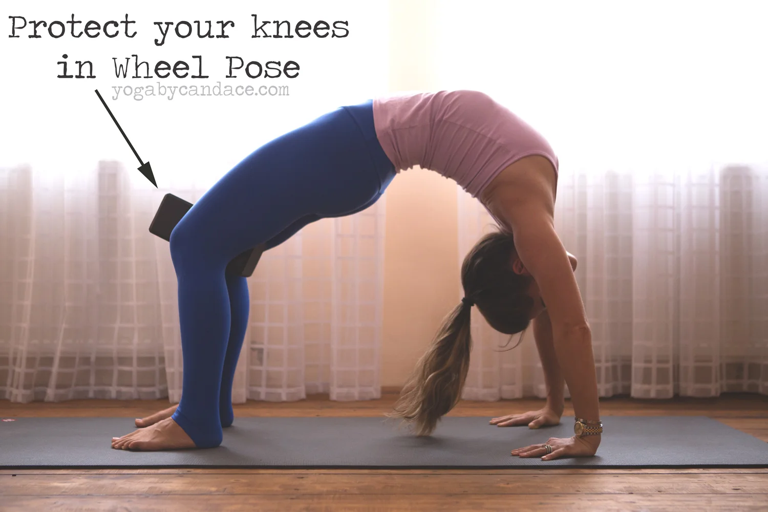 How to protect the knees in wheel pose Using: yoga block (but this cork yoga block is my favorite)