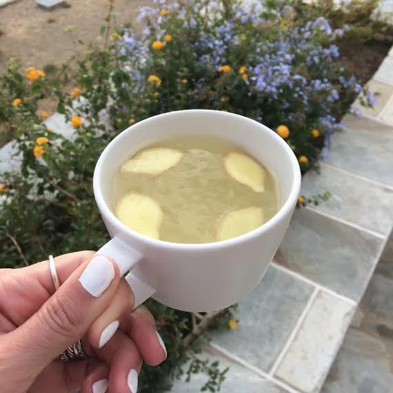 Fresh lemon ginger tea (get the recipe when you sign up for the YBC weekly newsletter)Wearing: nail polish with matte topcoat.
