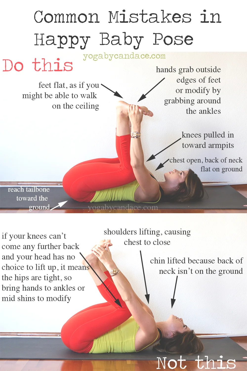 Common Mistakes in Happy Baby Pose β YOGABYCANDACE