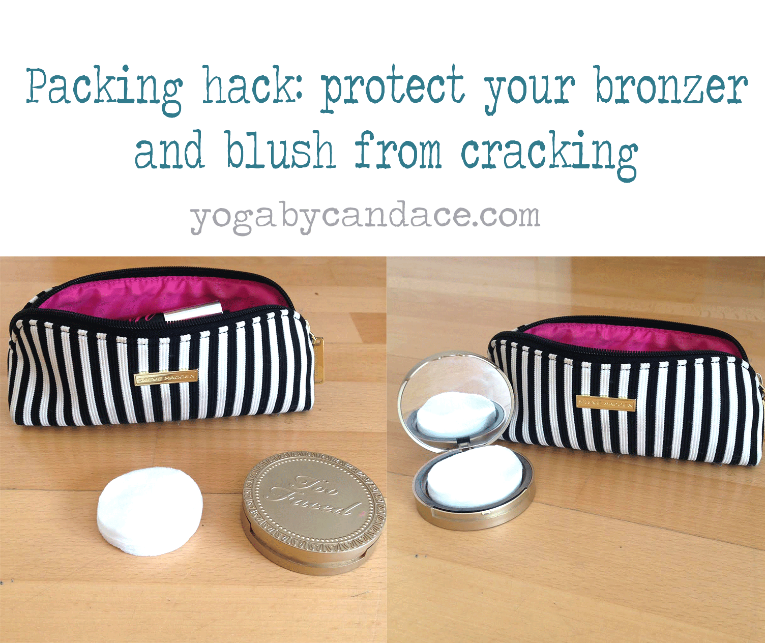 Pin now, pack later! Using: bronzer , cotton pads , make up bag ( similar )