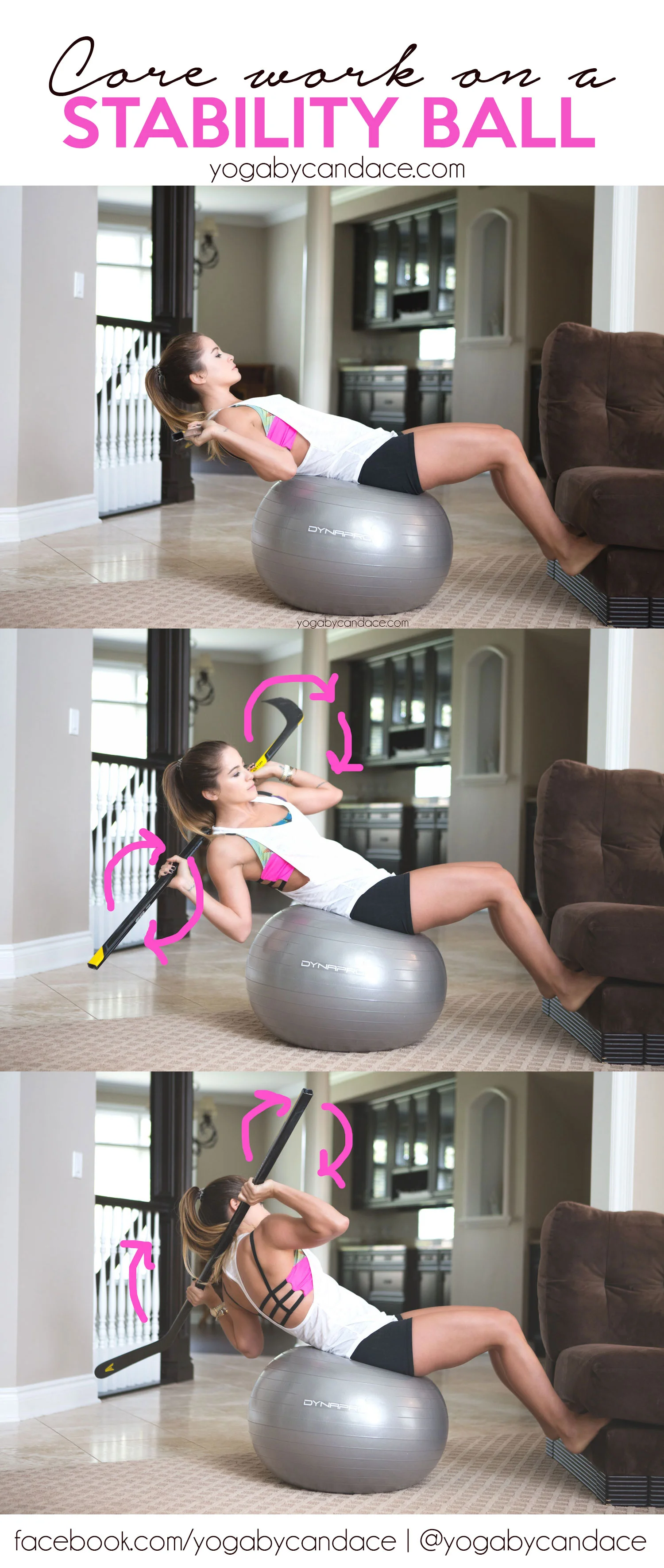 Pin now, practice later! Core work on a stability ball. Wearing: forever 21 tank , onzie bra , lululemon shorts .