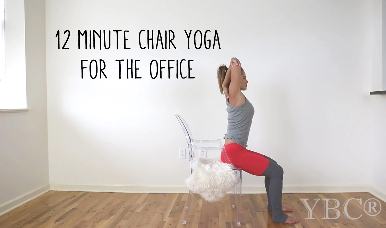 Pin now, practice chair yoga later! Perfect little sequence for a break from work. Wearing: alo yoga pants . Using: chair , faux sheepskin