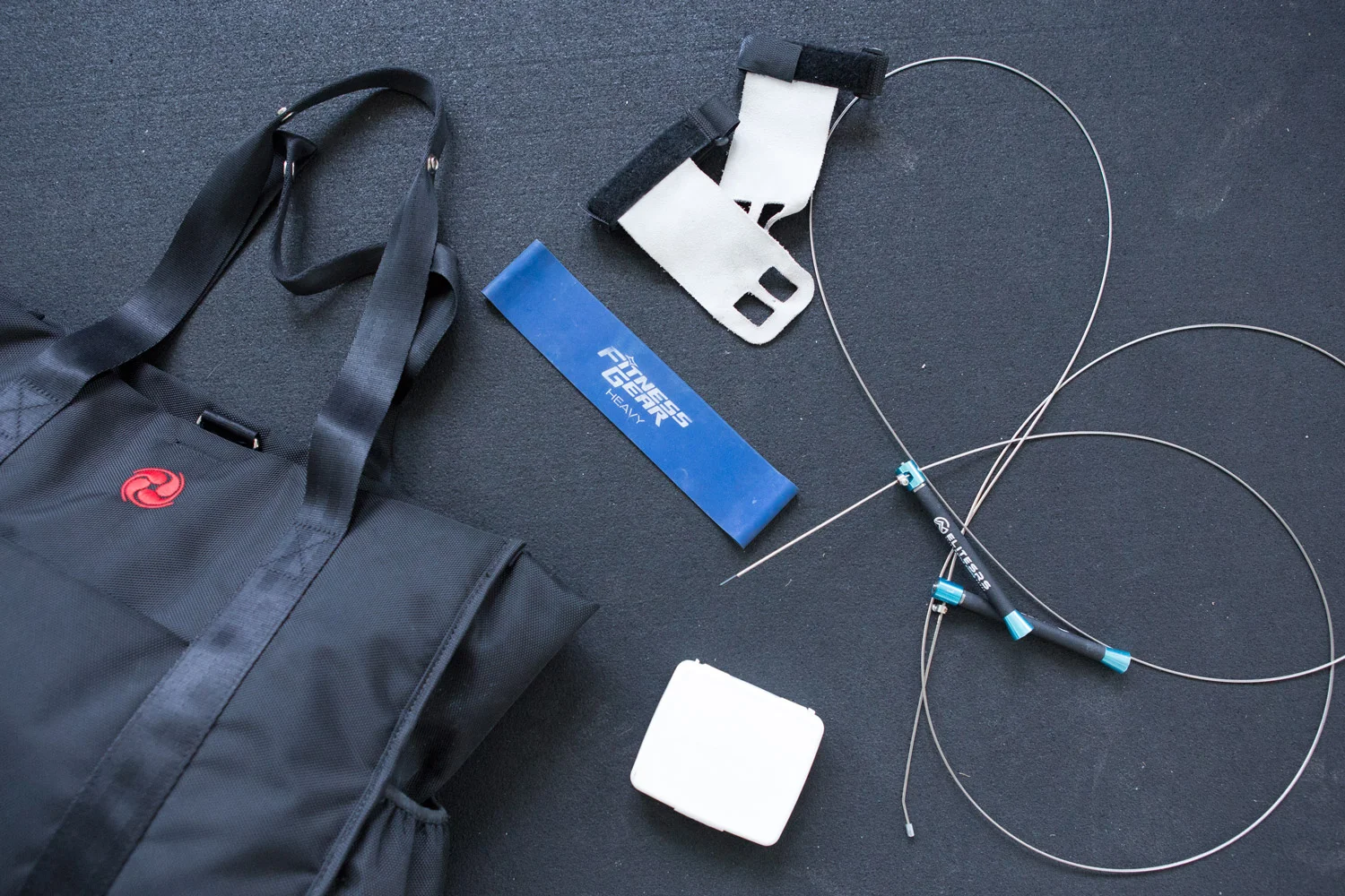 Gym hacks I swear by In my gym bag: resistance band , wire jump rope , grips