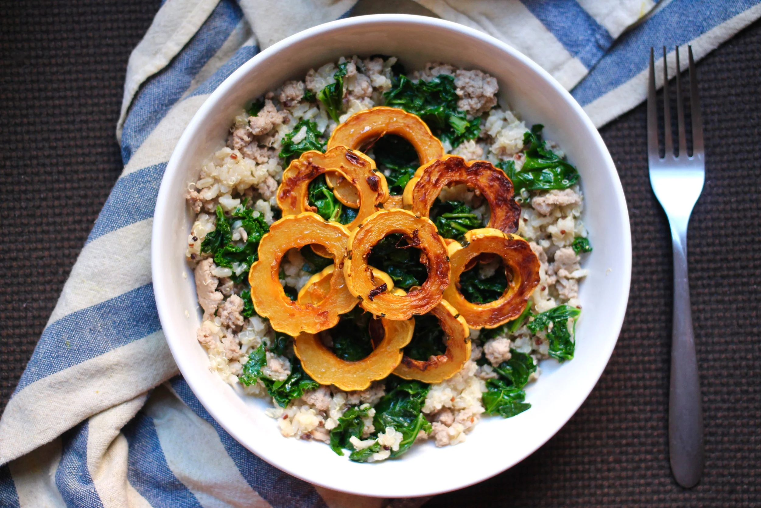 Turkey, Kale, & Delicata Squash Bowl, in all of its glory.