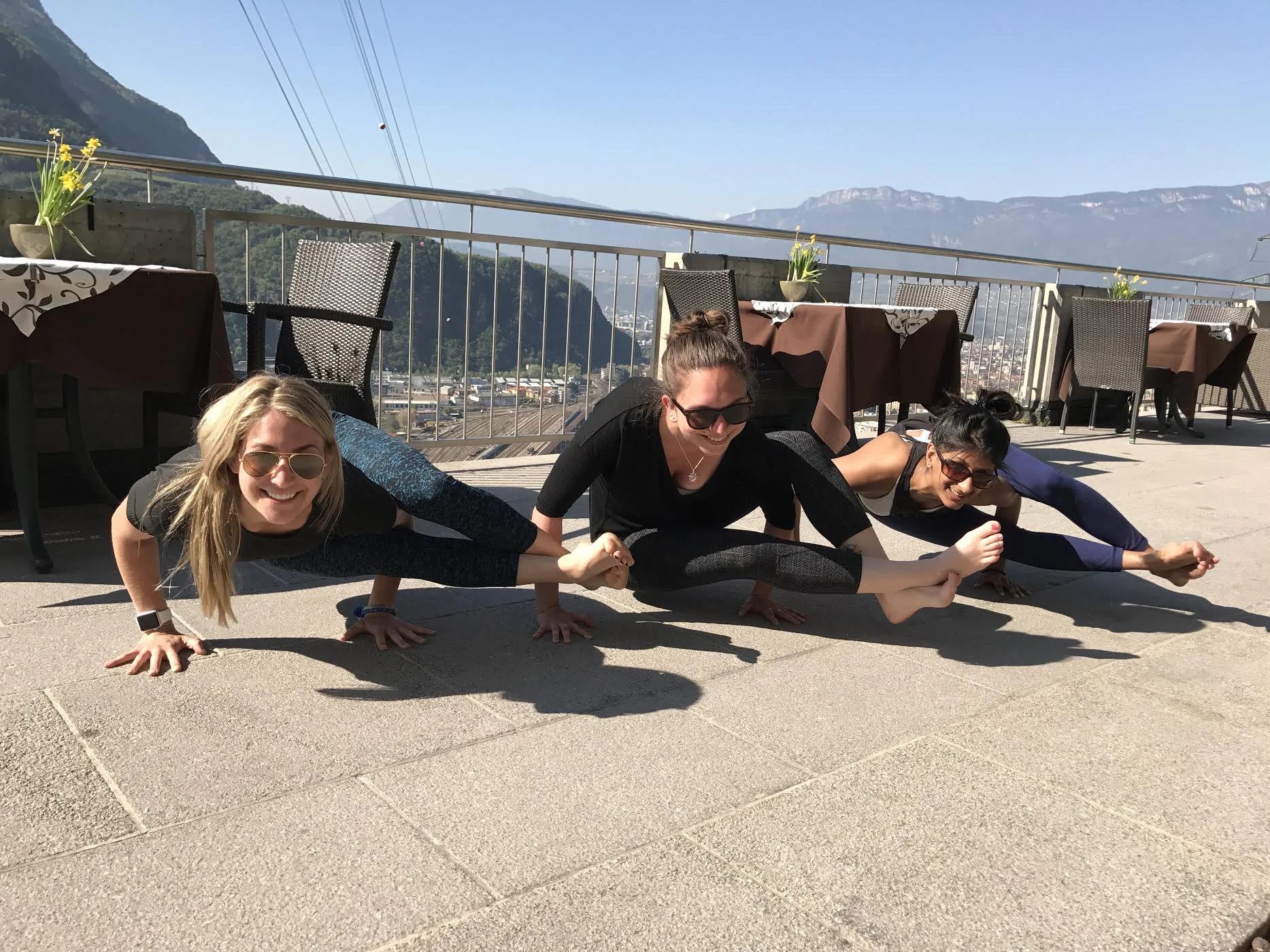 Lizz, Megan and Anita doing 8 angle pose