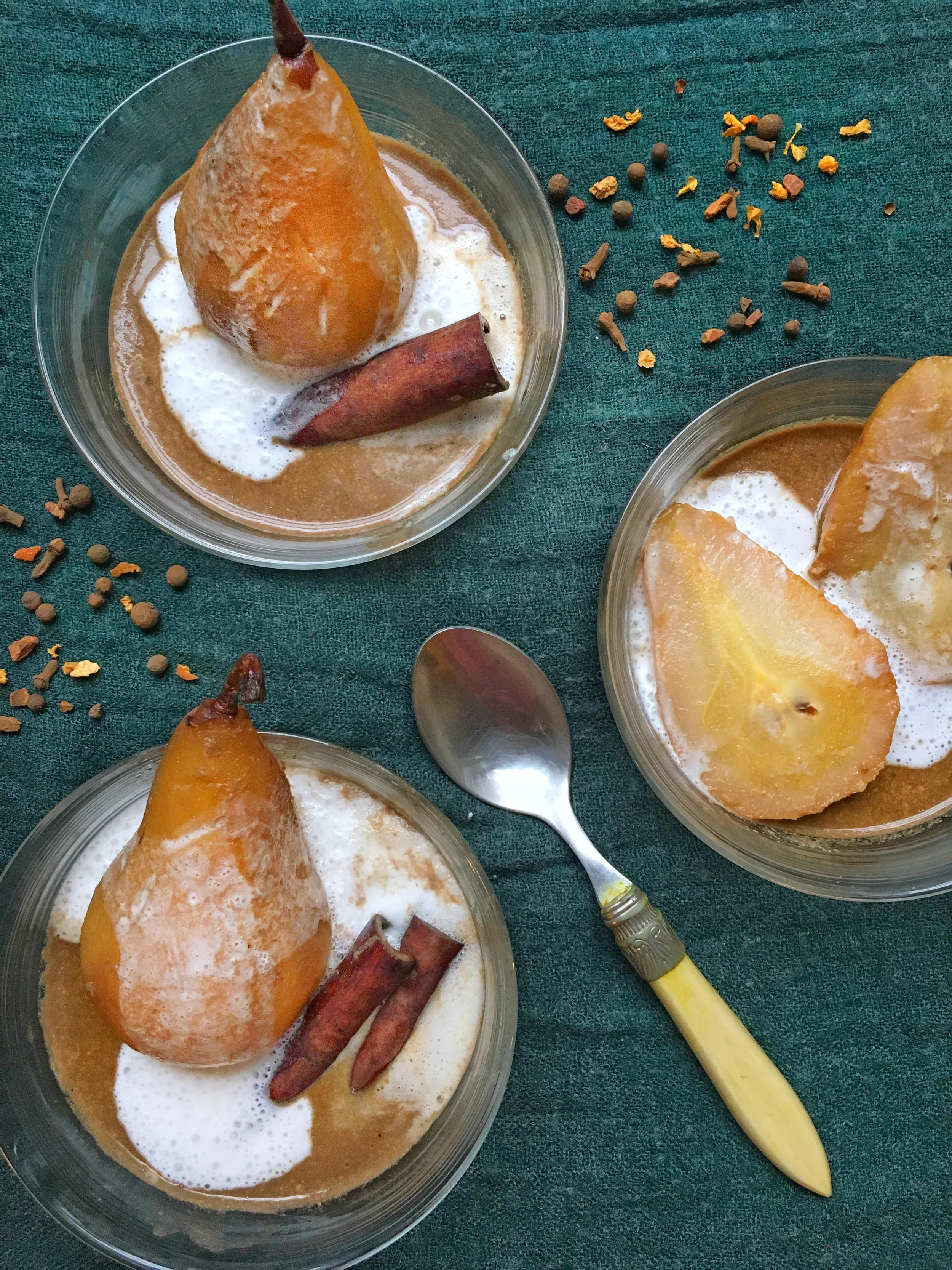 Poached Pears in Coconut Cream