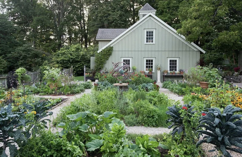 This garden design from Bunny Williams is full of nutritious food, beautiful flowers, and a meditative walking path. What an ideal use of space!