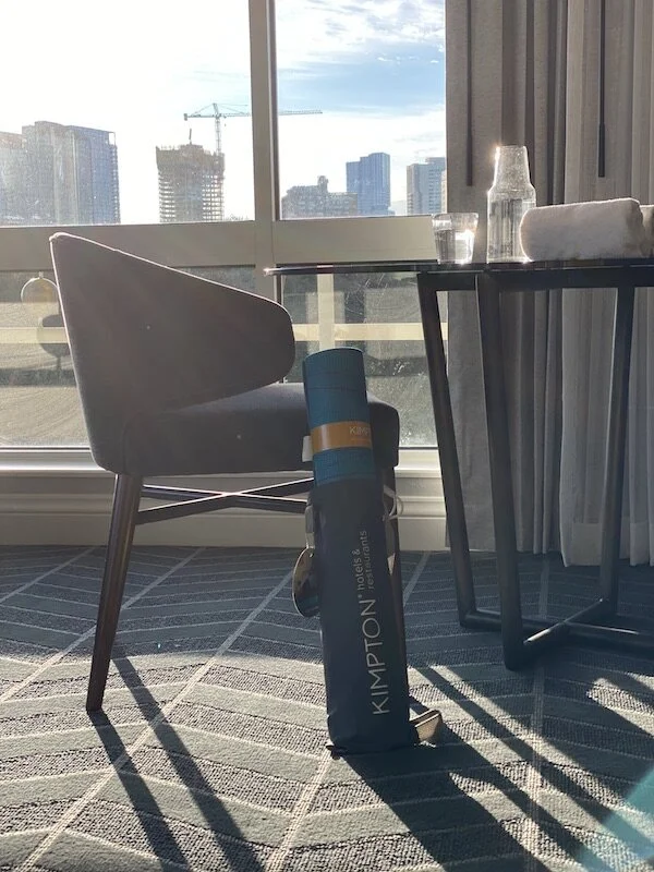Each room comes with its own yoga mat, and you can request water, fruit and towels for your in room workout or movement practice.