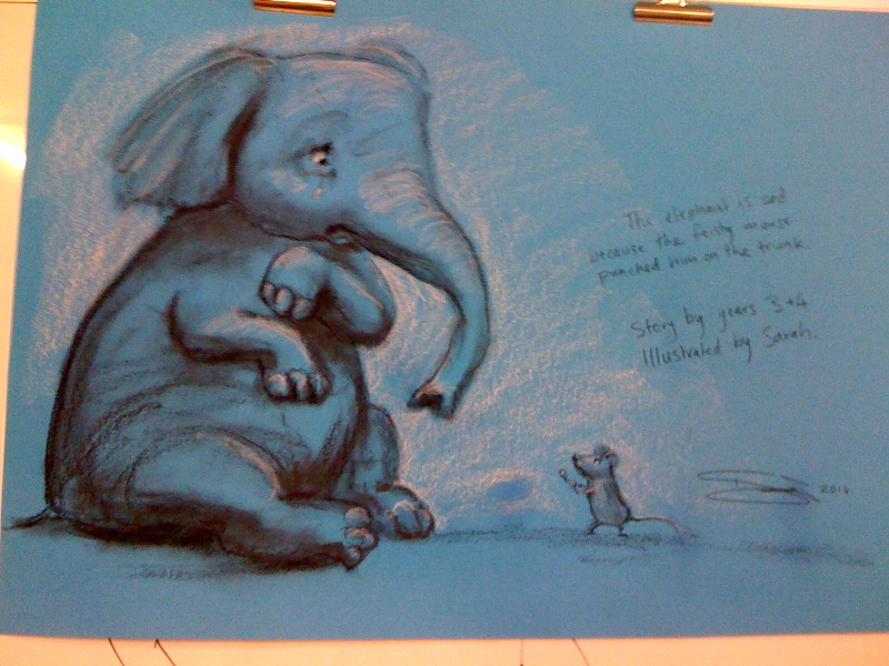 The elephant is sad because the mouse punched him on the trunk, by years 3 & 4 at St Madeleine's