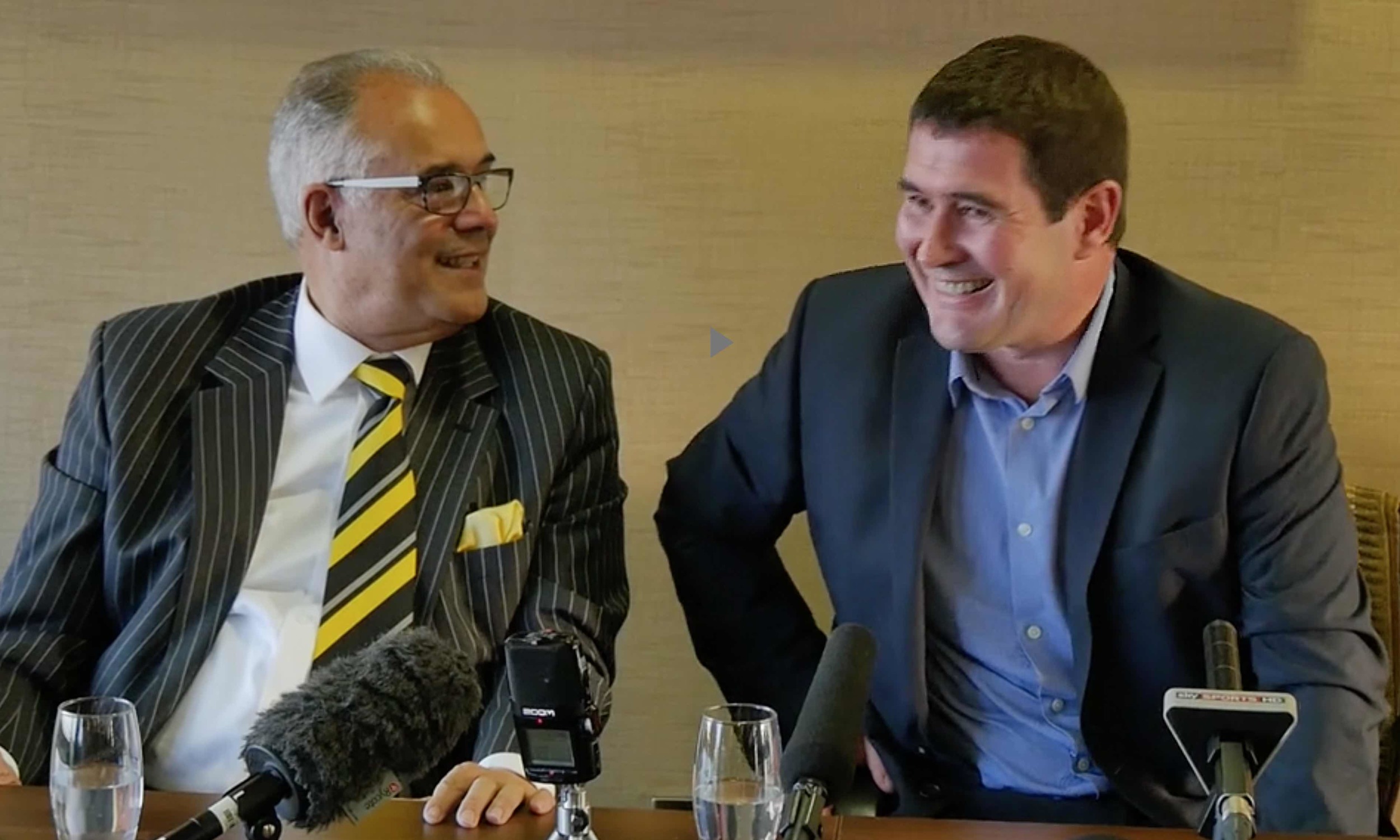 ALL SMILES: NIGEL CLOUGH WITH BURTON CHAIRMAN BEN ROBINSON