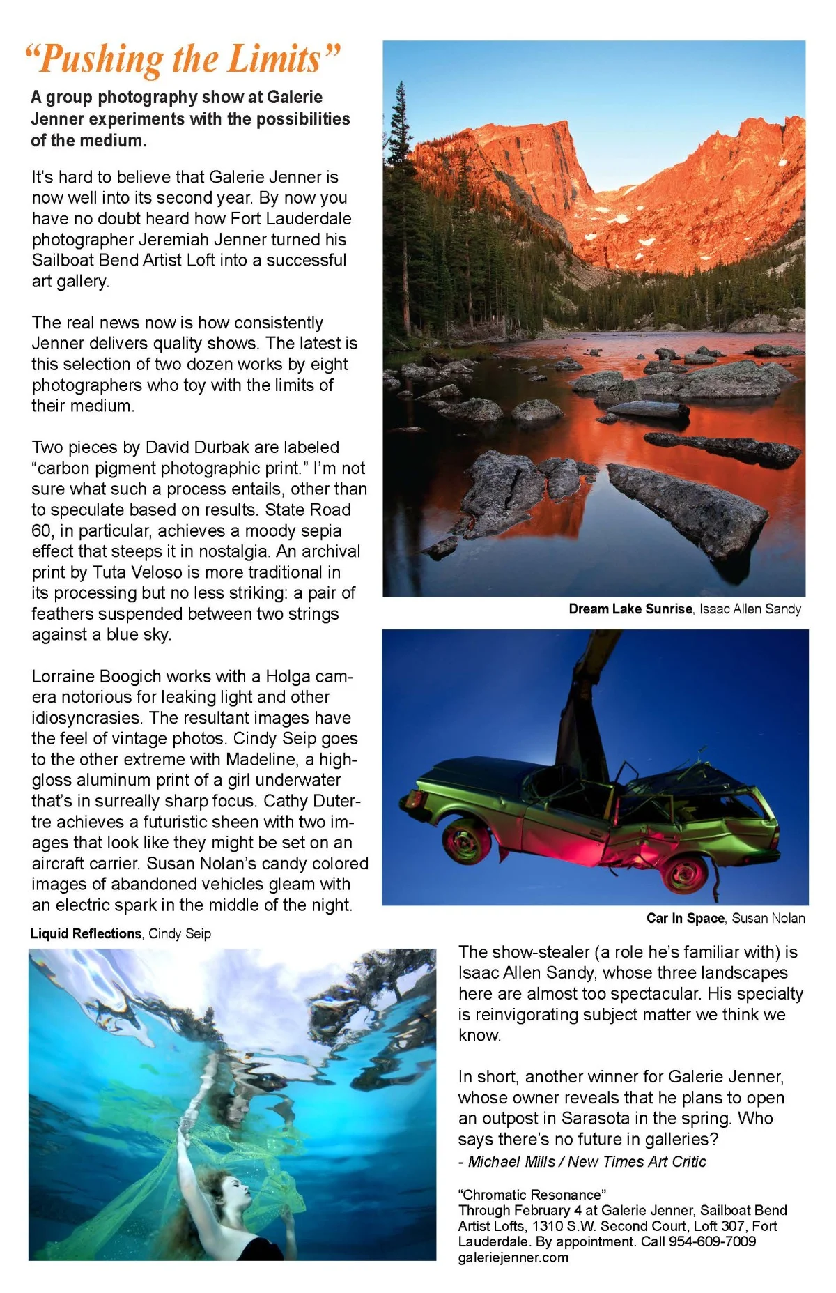 New Times, Broward Edition, "Pushing the Limits" by Michael Mills, New Times Art Critic