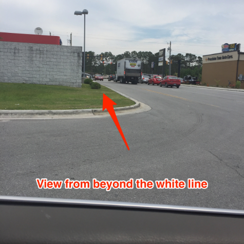 Here I CAN see the traffic from beyond the white line.