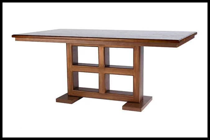 Dining Table Base Size Shown: 18" x 34" x 29" H Wood Top, Size Shown: 40" x 72" Copper with Ebony Glaze Finish. Worn Maple Wood Top