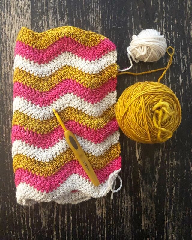 I fell in love with these colors. I started making a baby blanket while looking for more skeins of these colors. I couldn&rsquo;t find more yarn so I set the project aside because I didn&rsquo;t think that I had enough. Now I want to finish it. Just 